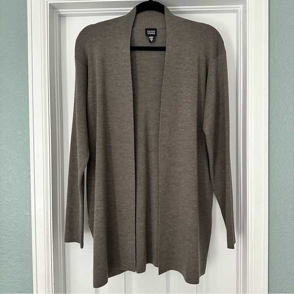 Eileen Fisher 100% Wool Open Front Cardigan Sweater Gray Size Medium - Picture 1 of 11
